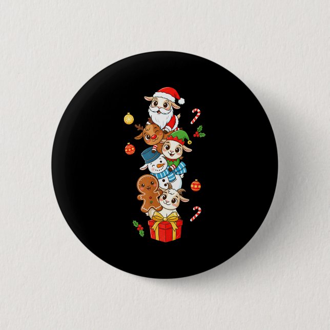 Funny Goat Santa Elf Snowman Christmas Womens Mens Button (Vorderseite)