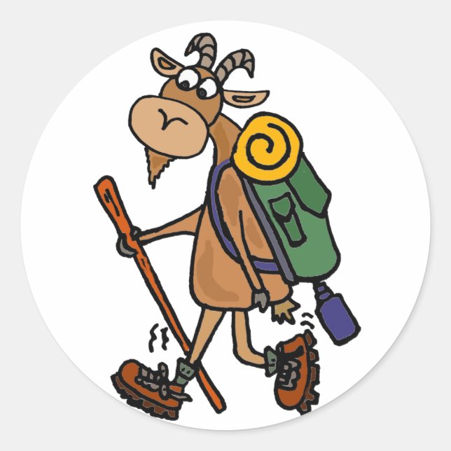 Funny Goat Wandern Runder Aufkleber (Vorderseite)