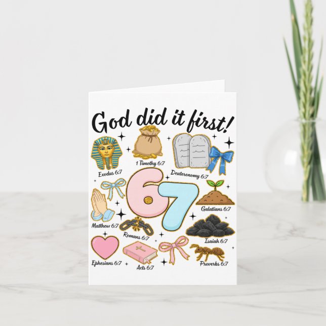 Funny God Did It First 67 Six Seven Christian Bibl Karte (Vorderseite)