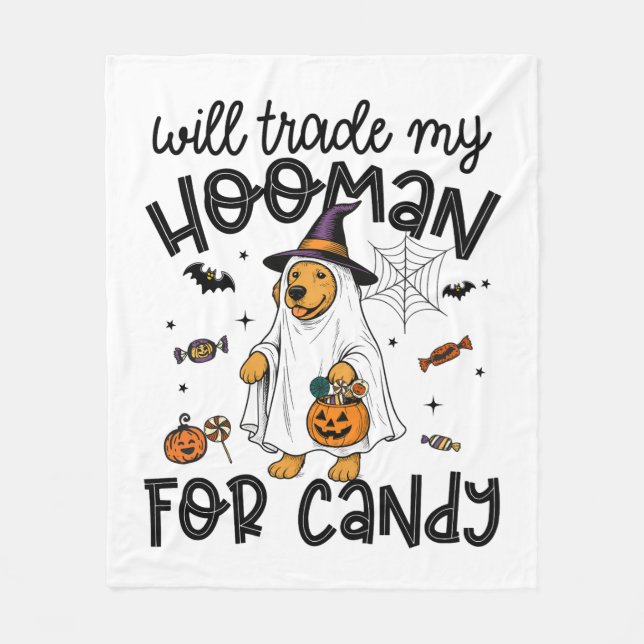 Funny Golden Dog Halloween Ghost Spooky Fleecedecke (Vorderseite)