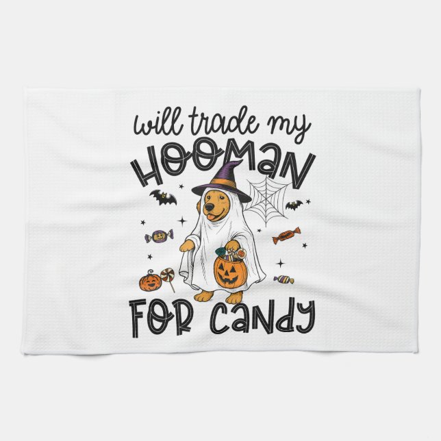 Funny Golden Dog Halloween Ghost Spooky Geschirrtuch (Horizontal)