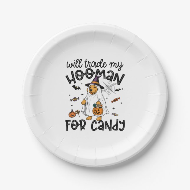 Funny Golden Dog Halloween Ghost Spooky Pappteller (Vorderseite)
