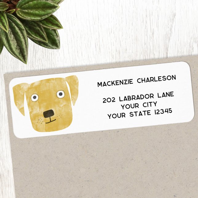Funny Golden Labrador Retriever Rücksendeadresse (Fun watercolor golden yellow Labrador Retriever dog personalized return address label)