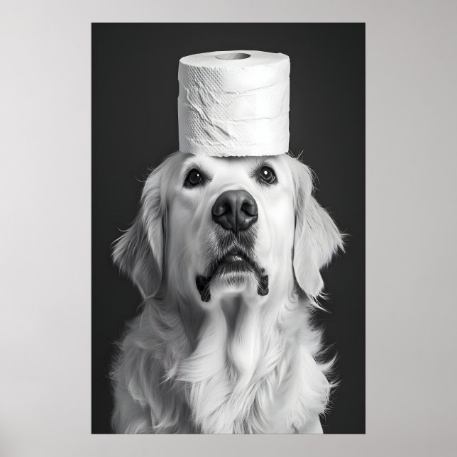 Funny Golden Retriever Bathroom Print, Toilet Poster (Vorne)