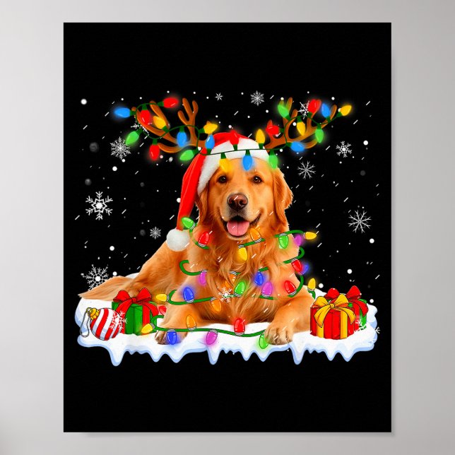 Funny Golden Retriever Christmas Santa Hat Reindee Poster (Vorne)