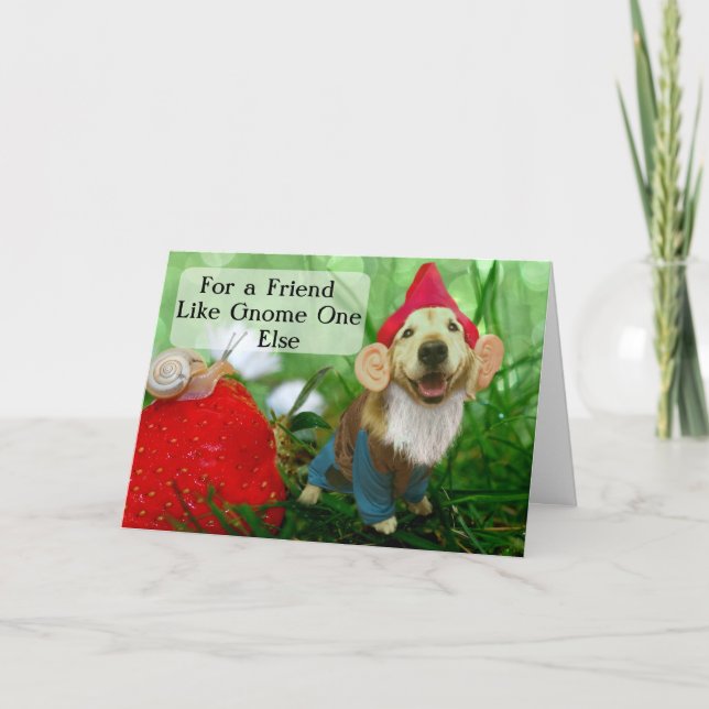 Funny Golden Retriever Freundschaftsgarten Gnome Karte (Vorderseite)
