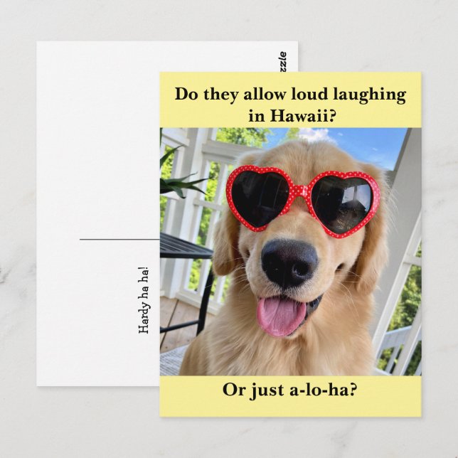 Funny Golden Retriever Hawaii Joke Meme Postkarte (Vorne/Hinten)