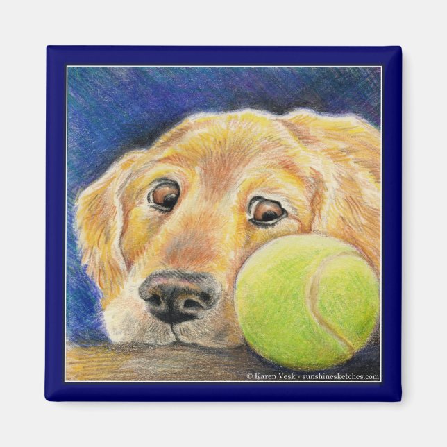 Funny Golden Retriever Hund mit Tennisball Magnet (Vorne)