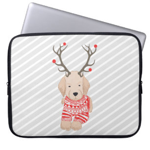 Funny Golden Retriever Puppy Rentier Antler Laptopschutzhülle