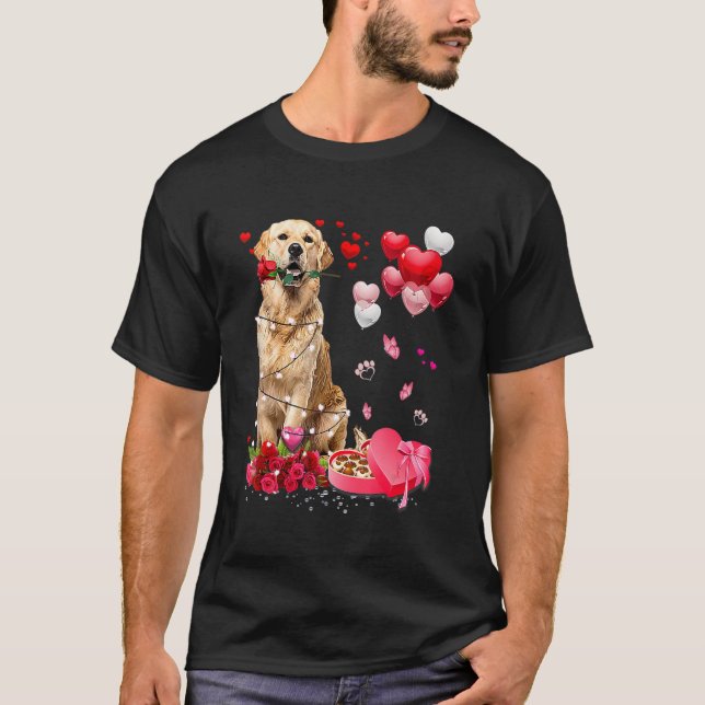 Funny Golden Retriever Rose Happy Valentine T-Shirt (Vorderseite)