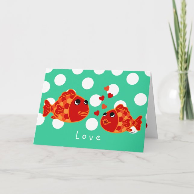 Funny Goldfish Love Cartoon Feiertagskarte (Vorderseite)