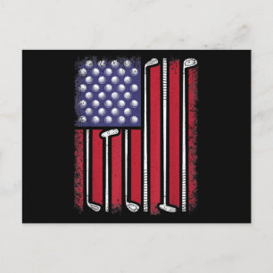 Funny Golf American Flag Golf Player Vintag Golfe Postkarte