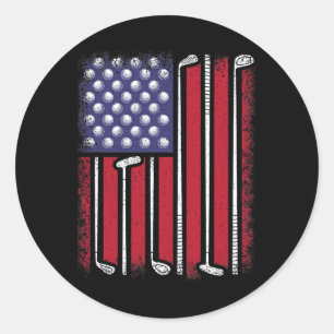 Funny Golf American Flag Golf Player Vintag Golfe Runder Aufkleber