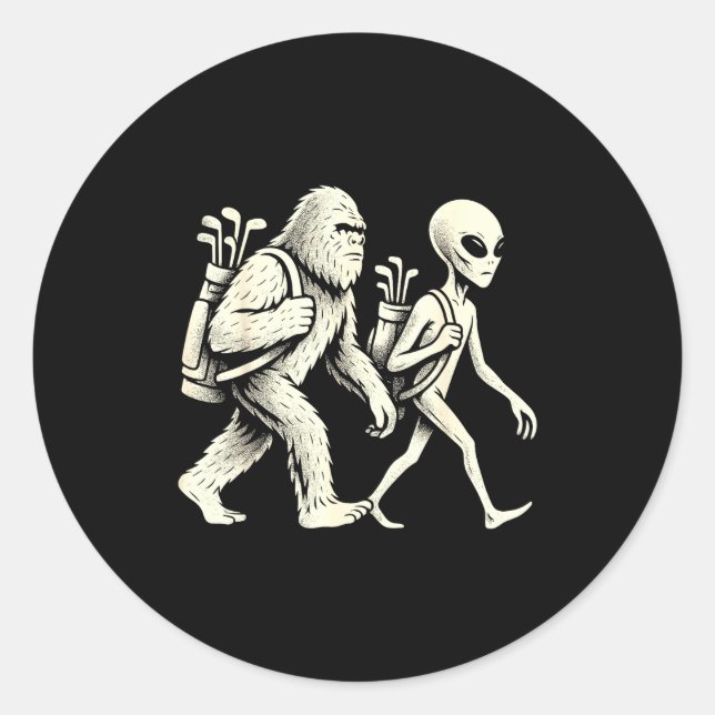 Funny Golf Bigfoot Sasquatch Alien Ufo Golfer  Runder Aufkleber (Vorderseite)