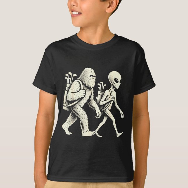 Funny Golf Bigfoot Sasquatch Alien Ufo Golfer  T-Shirt (Vorderseite)