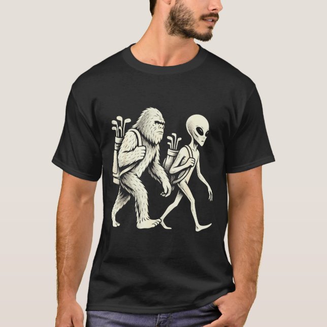 Funny Golf Bigfoot Sasquatch Alien Ufo Golfer  T-Shirt (Vorderseite)