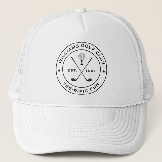 Funny Golf Club Golfer Pub Custom Text Schwarz-wei Truckerkappe (Vorderseite)