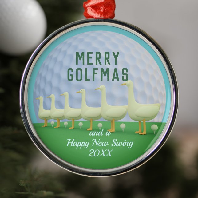 Funny Golf Merry Golfmas Golfer Personalisiert Ornament Aus Metall (Merry Golfmas and a Happy New Swing! 6 Geese a laying golf balls!)