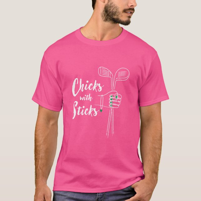 Funny Golf Shirt - Chicks mit Stöcken La (Vorderseite)