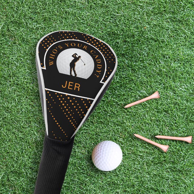 Funny Golfer Caddy Quote Custom Mit Monogramm Blac Golf Headcover (Funny "Who's Your Caddy Golfer" Caddy Quote Custom Monogrammed Black Golf Head Cover )