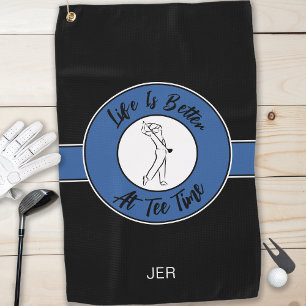 Funny Golfer T-Shirt Spaß Sportmonogramm Schwarz B Golfhandtuch