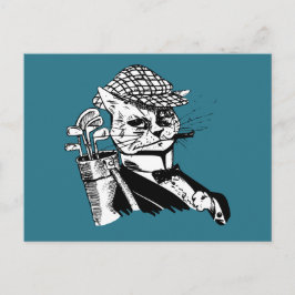 funny golfing cat postkarte
