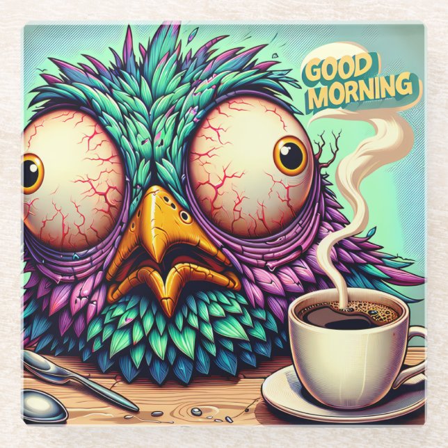 Funny Good Morning Bird Glasuntersetzer (Vorderseite)
