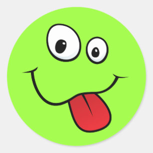 Funny goofy, der seine Zunge herausklebt, grün Runder Aufkleber
