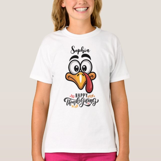 Funny Goofy Turkey konfrontiert Personalisierten C T-Shirt (Vorderseite)