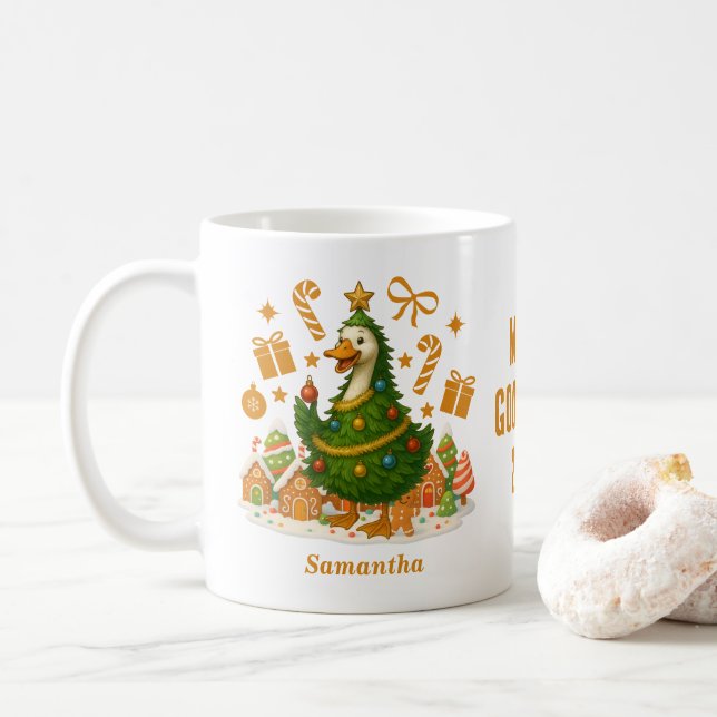 Funny Goose Christmas Tree | Feiertage Kaffeetasse (Mit Donut)