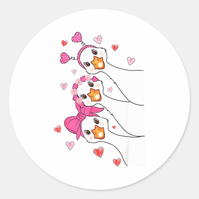 Funny Goose Happy Valentine Goose Cute Heart Lover Runder Aufkleber (Vorderseite)