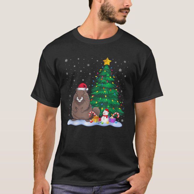 Funny Gopher Xmas Tree Lights Reindeer Hat Christm T-Shirt (Vorderseite)