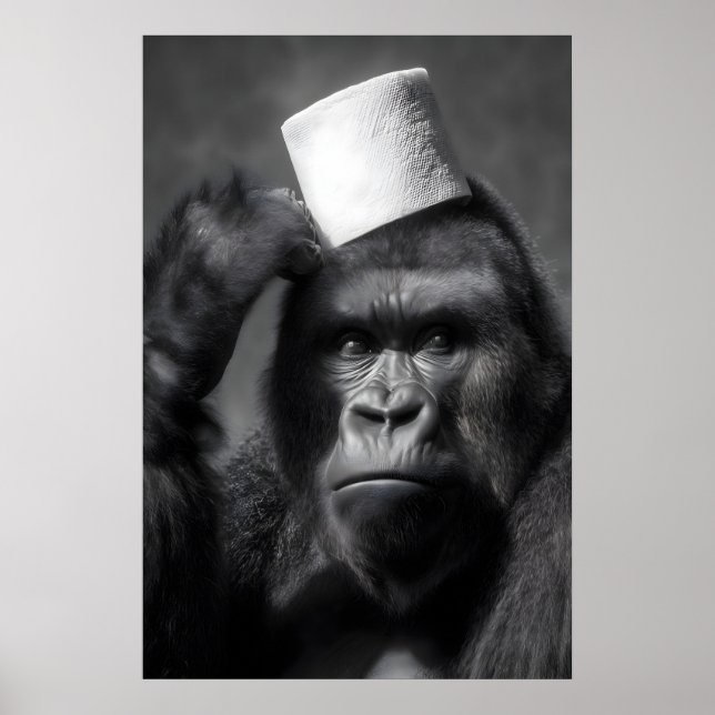 Funny Gorilla Bathroom Art Print, Toilet Paper Hat Poster (Vorne)