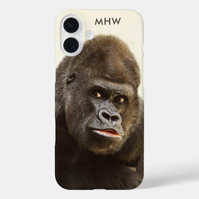 Funny Gorilla benutzerdefinierte Monogramm-Telefon iPhone 16 Plus Hülle (Rückseite)