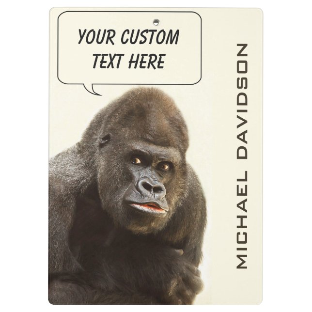 Funny Gorilla benutzerdefinierte Monogramm-Zwische Klemmbrett (Rückseite)