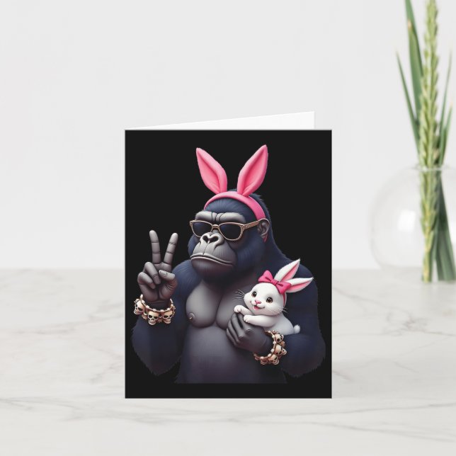 Funny Gorilla Bunny Cool Ostern, Niedlich & amp; E Karte (Vorderseite)