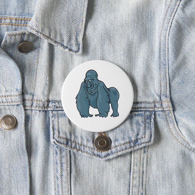 Funny Gorilla Cool Blue Ape Tierdesign Button (Von Creator hochgeladen)