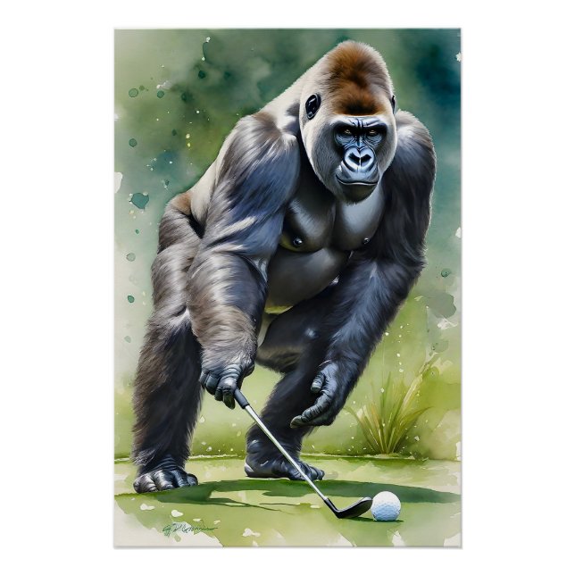 Funny Gorilla Golf spielen Poster (Vorderseite)