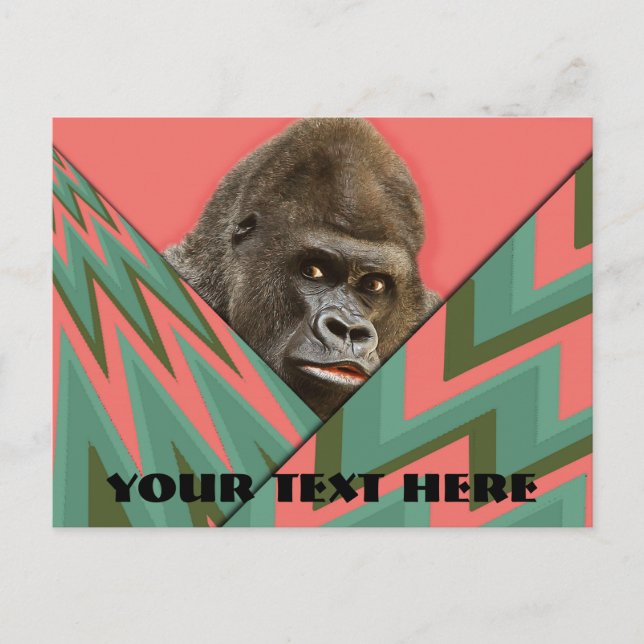 Funny Gorilla Pink Green Zickzack Post Card Postkarte (Vorderseite)