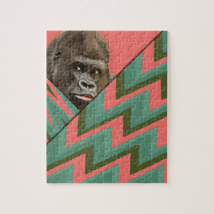 Funny Gorilla Pink Green Zickzack Puzzle