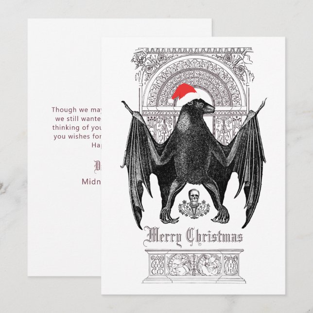 Funny Gothic Bat Frohe Weihnachtskarte Feiertagskarte (Vorne/Hinten)