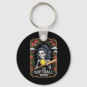 Funny Gothic Floral The Softball Mama Skelett Schlüsselanhänger