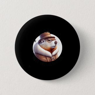 Funny Goundhog Graphic  Button