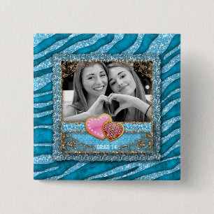 Funny Grad Abschluss Zebra Glitzer Foto Hearts Button