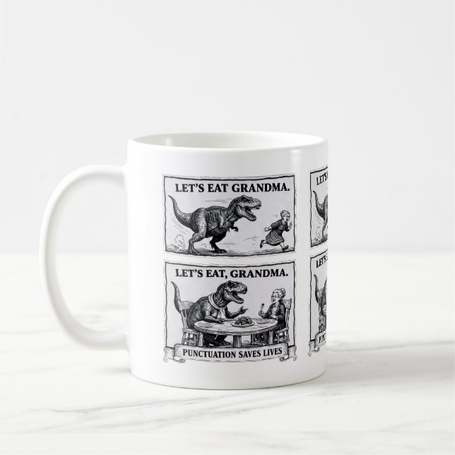 ☕ Funny Grammar Mug – “Let’s Eat, Grandma” (Gauche)