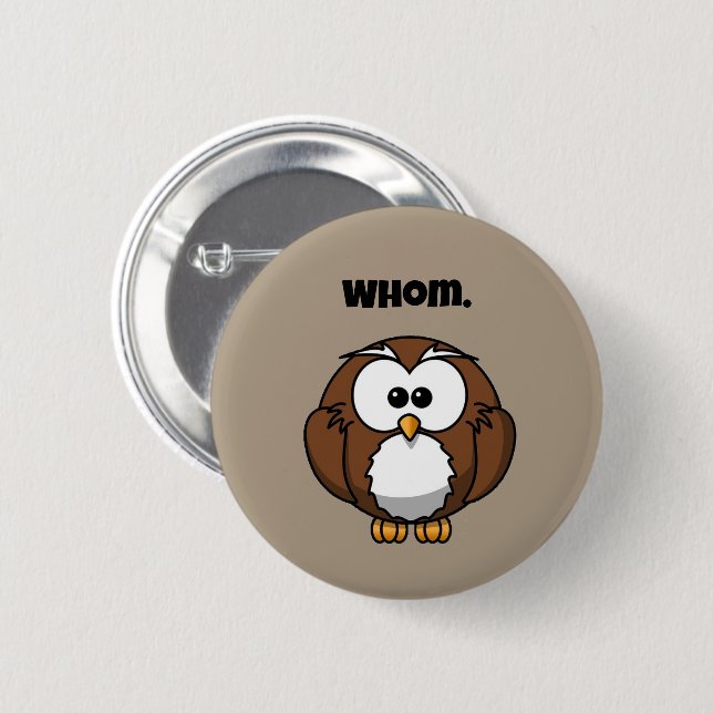 Funny Grammar Owl Cartoon für Writer & Word Nerd Button (Vorne & Hinten)