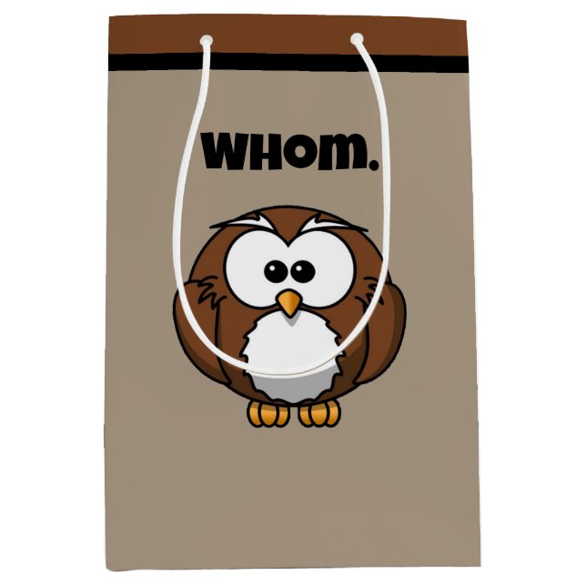 Funny Grammar Owl Cartoon für Writer & Word Nerd Mittlere Geschenktüte (Vorderseite)