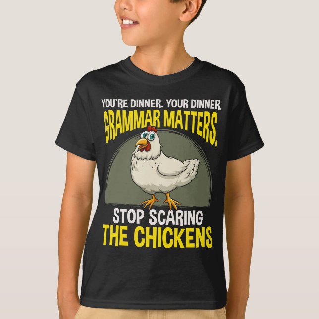 Funny Grammar Teacher Hähnchen Spaß T-Shirt (Vorderseite)