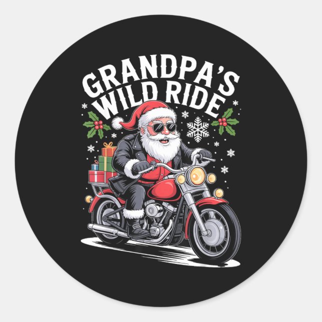 Funny Grandpa's Biker Ride Christmas Motorcycle Sa Runder Aufkleber (Vorderseite)