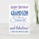 Funny Grandson Birthday Karte<br><div class="desc">Eine lustige Geburtstagskarte für deinen Enkel! Schicken Sie es an "jemanden,  der klug,  talentiert und fabelhaft ist" - denn Sie sind so gleich! Machen Sie Ihrem Enkel mit dieser humorvollen,  stilvollen Karte ein Lächeln. Blaues und lila Typografie-Design. Personalisieren Sie den Namen und die Nachricht.</div>